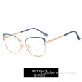 Monture de lunettes tendance lentille plate bicolore femelle Amazon métal anti-lumière bleue monture de lunettes peut être équipée d&#39;un verre de myopie